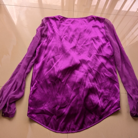 Marciano Silk Blouse Sheer Long SleevePurple Silk Blouse Marciano Long Sleeve - Picture 8 of 16